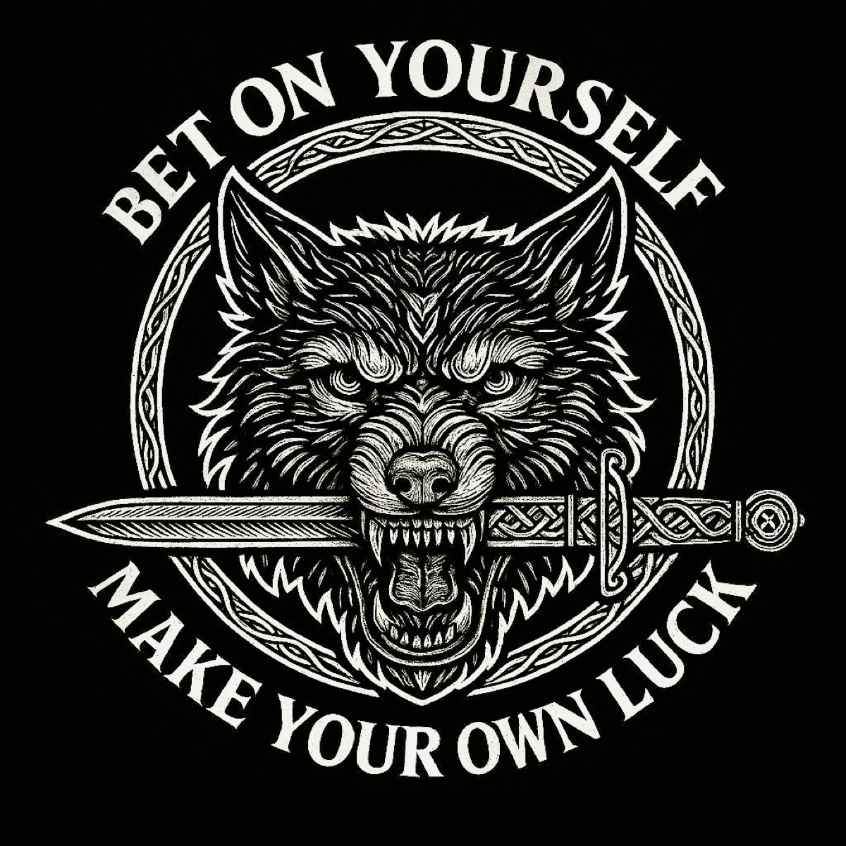 Awakening Strength wolf design with the words Bet On Yourself, Make Your Own Luck